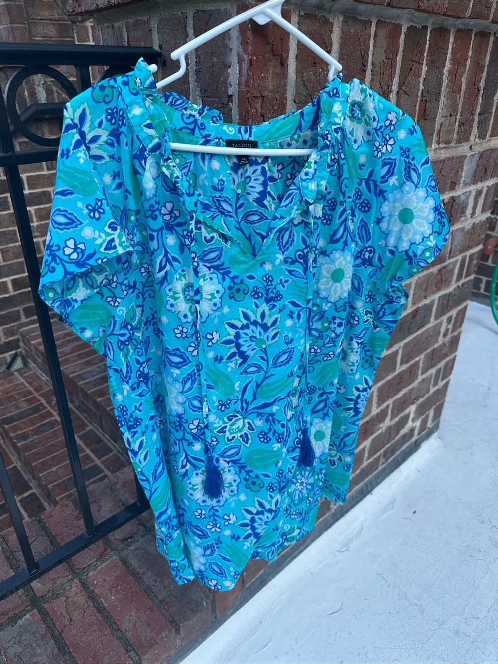 Talbots Teal & Aqua Floral Tie-Front Tunic